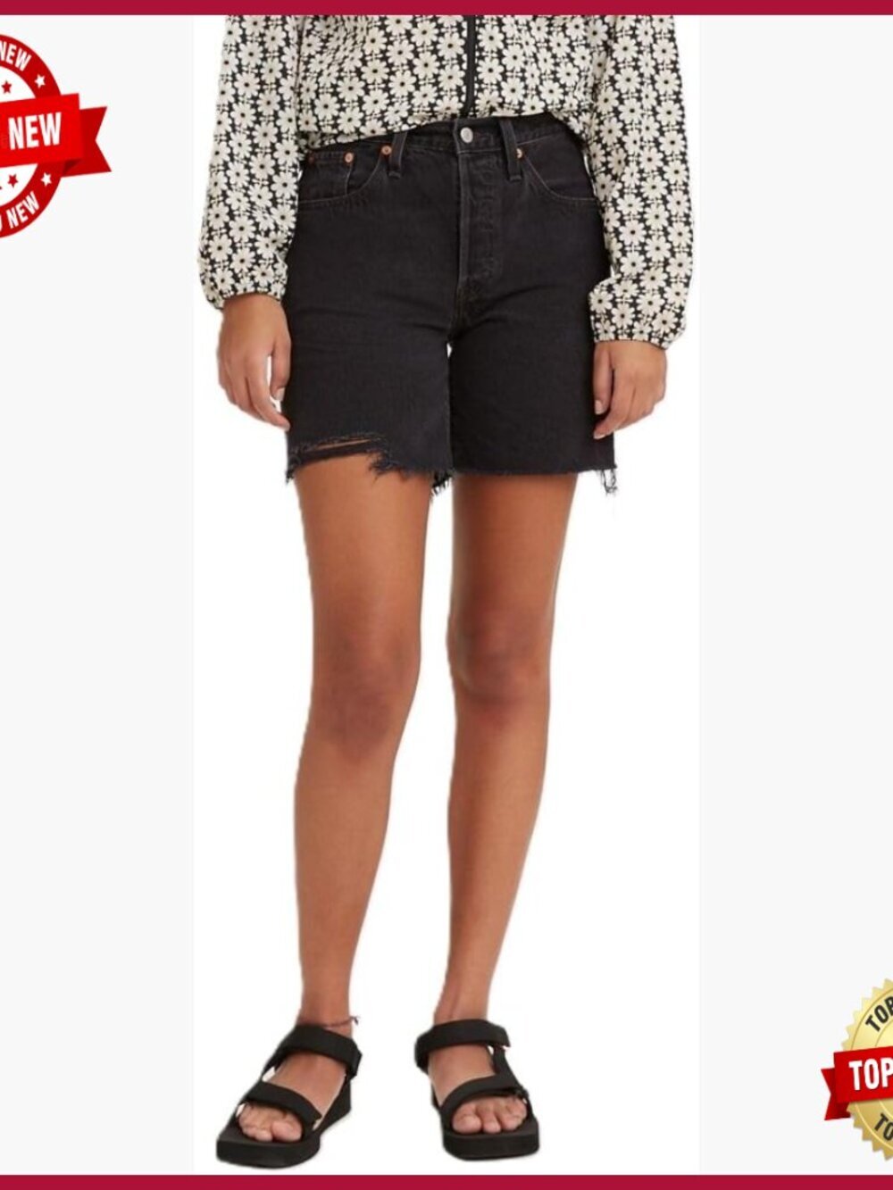 High Rise Mid Thigh Denim Shorts 501 Style 5-Pocket Cotton